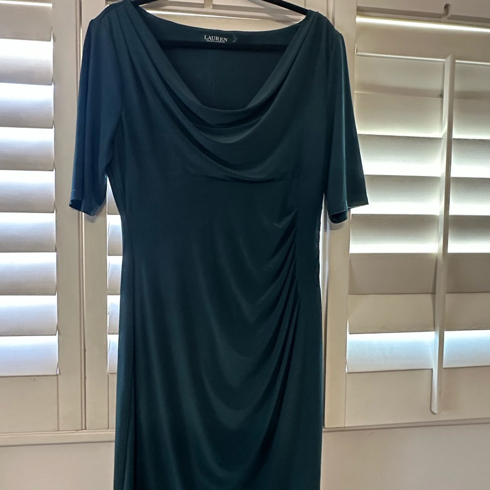 Lauren Ralph Lauren Dark Teal Cowl-Neck Midi Dress